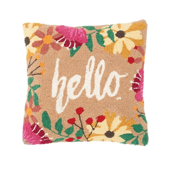 Hello Hooked Throw Pillow, 18" x 18"