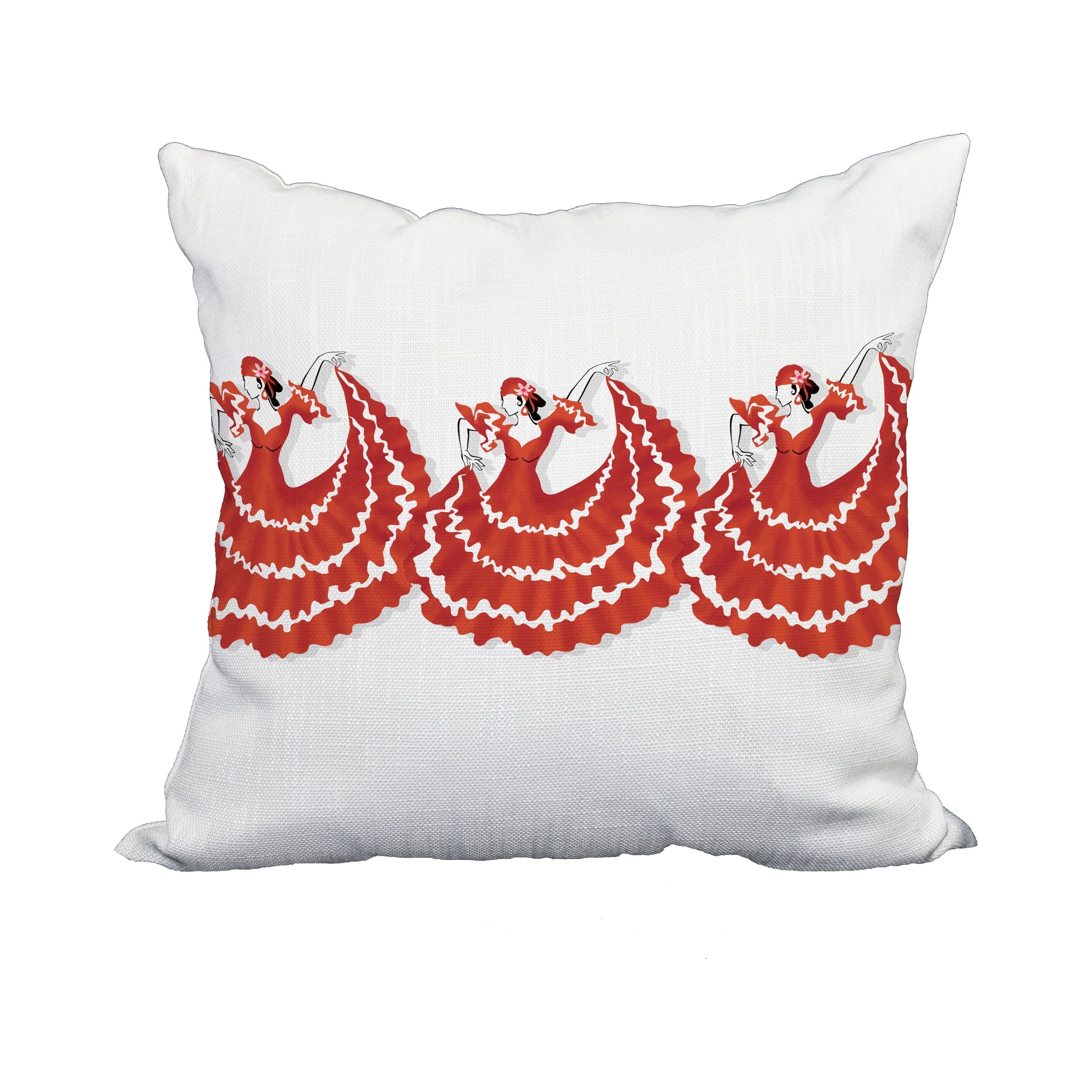 18 x 18 Inch 3 Cuban Dancers Red Orange Geometric Print Decorative Polyester Throw Pillow with Linen Texture