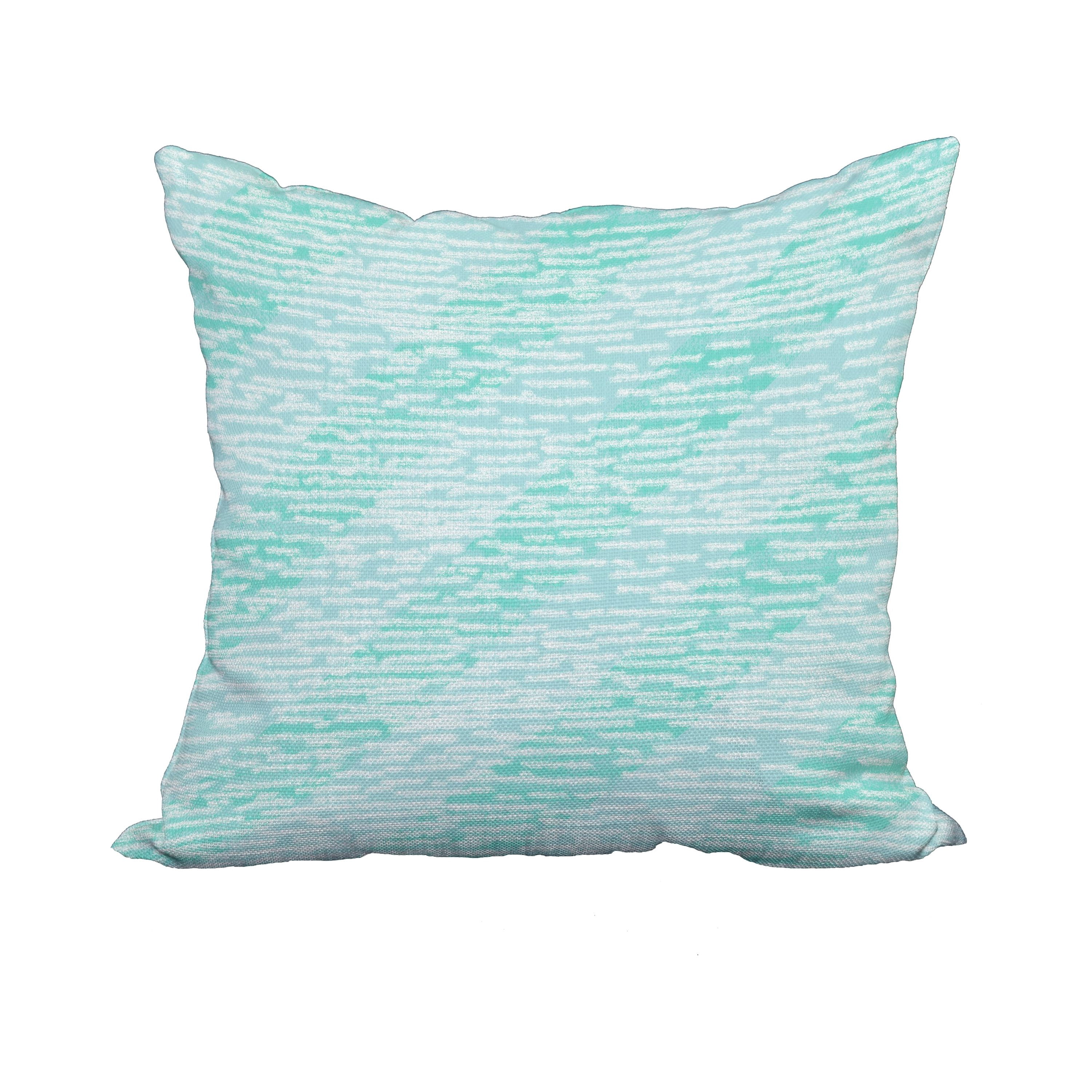 18 x 18 Inch Aqua Geometric Print Decorative Polyester Throw Pillow with a Linen Texture