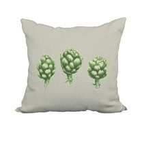18 x 18 Inch Artichoke Light Gray-Green Floral Print Decorative Polyester Throw Pillow with Linen Texture