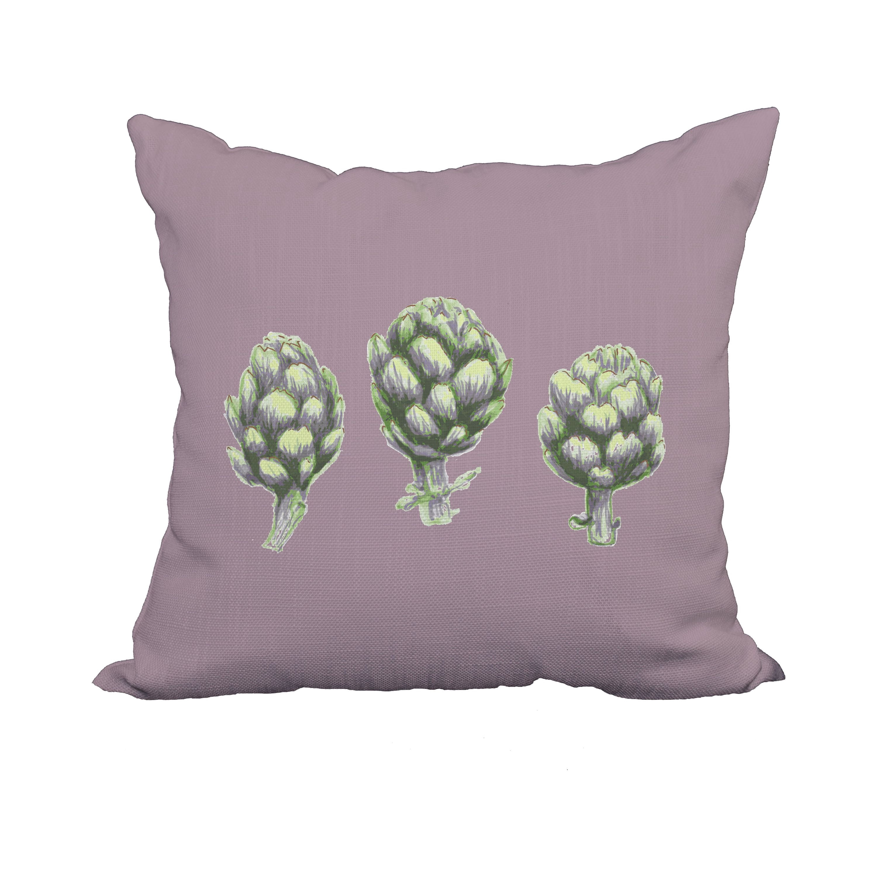 18 x 18 Inch Artichoke Light Purple Floral Print Decorative Polyester Throw Pillow with Linen Texture