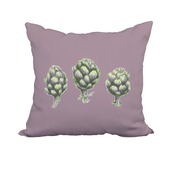 18 x 18 Inch Artichoke Light Purple Floral Print Decorative Polyester Throw Pillow with Linen Texture