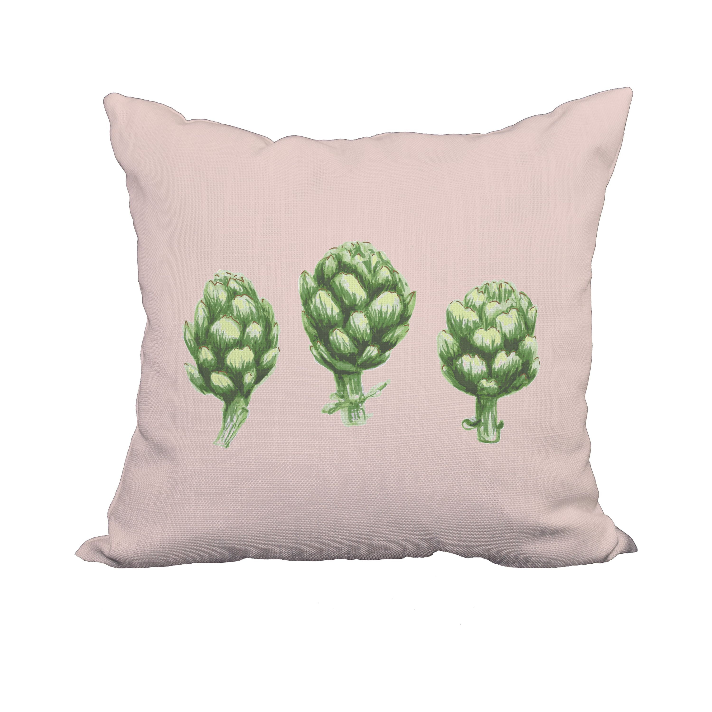18 x 18 Inch Artichoke Pale Pink Floral Print Decorative Polyester Throw Pillow with Linen Texture