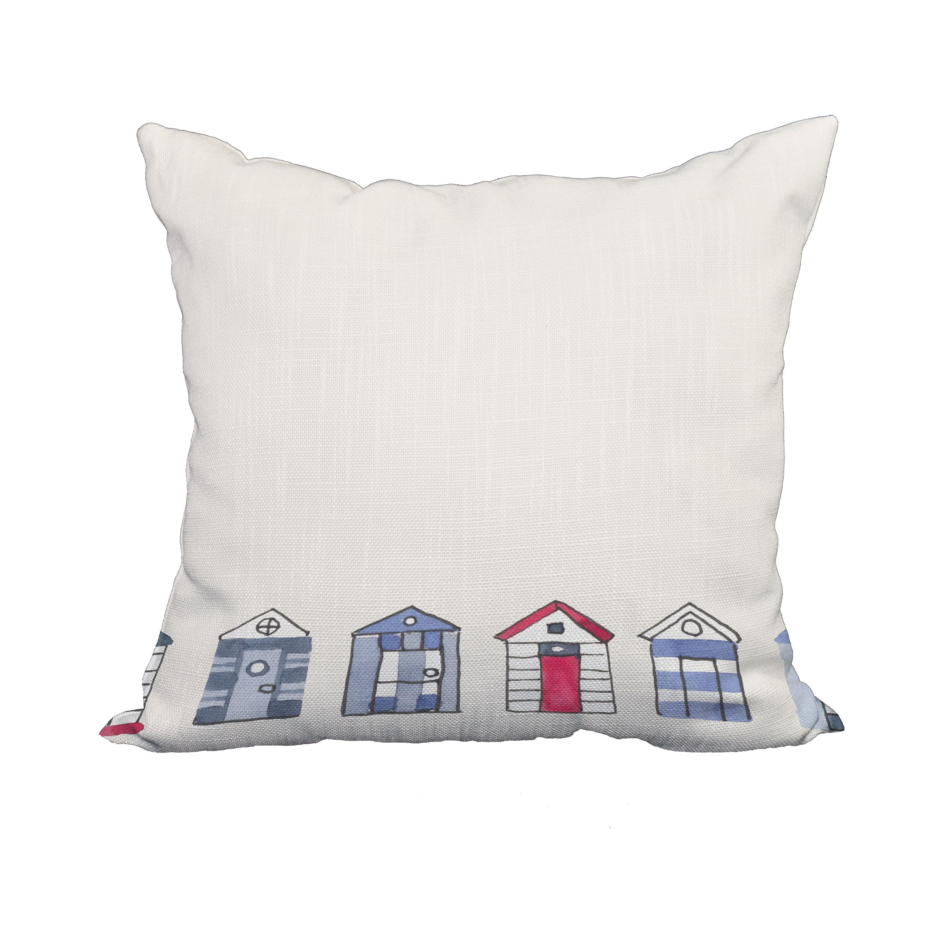 18 x 18 Inch Beach Huts Ivory Geometric Print Decorative Polyester Throw Pillow with Linen Texture