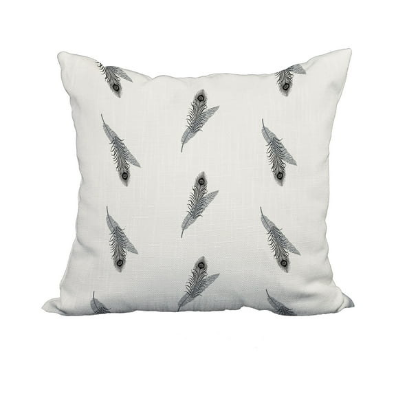 18 x 18 Inch Black Floral Print Decorative Polyester Throw Pillow with a Linen Texture