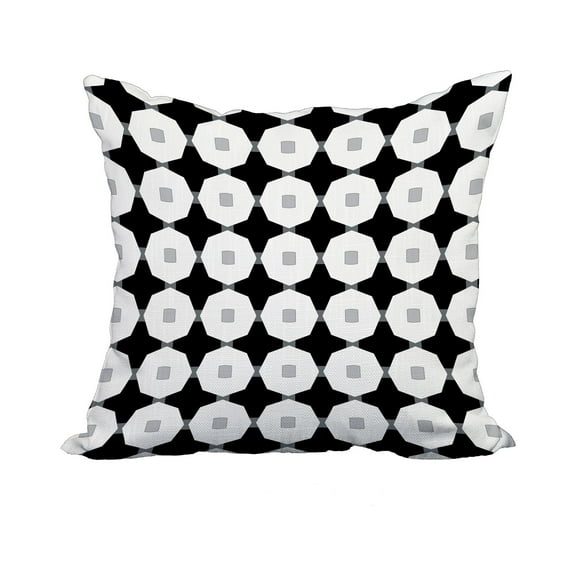 18 x 18 Inch Black Geometric Print Decorative Polyester Throw Pillow with a Linen Texture