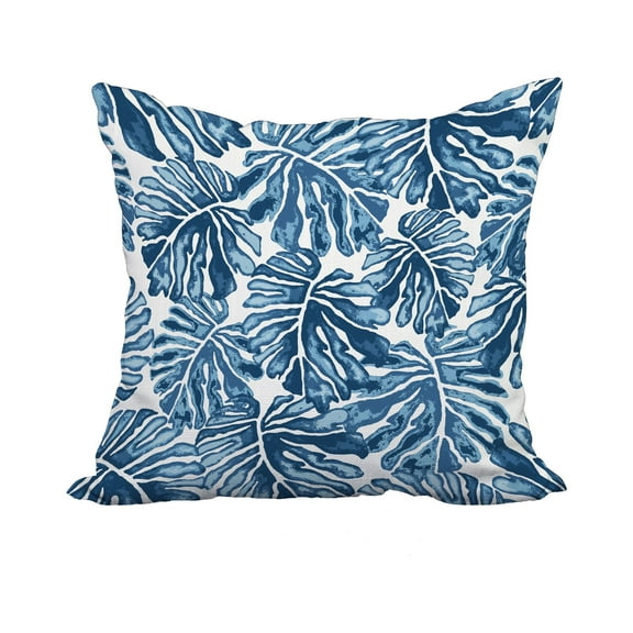 18 x 18 Inch Blue Floral Print Decorative Polyester Throw Pillow with a Linen Texture