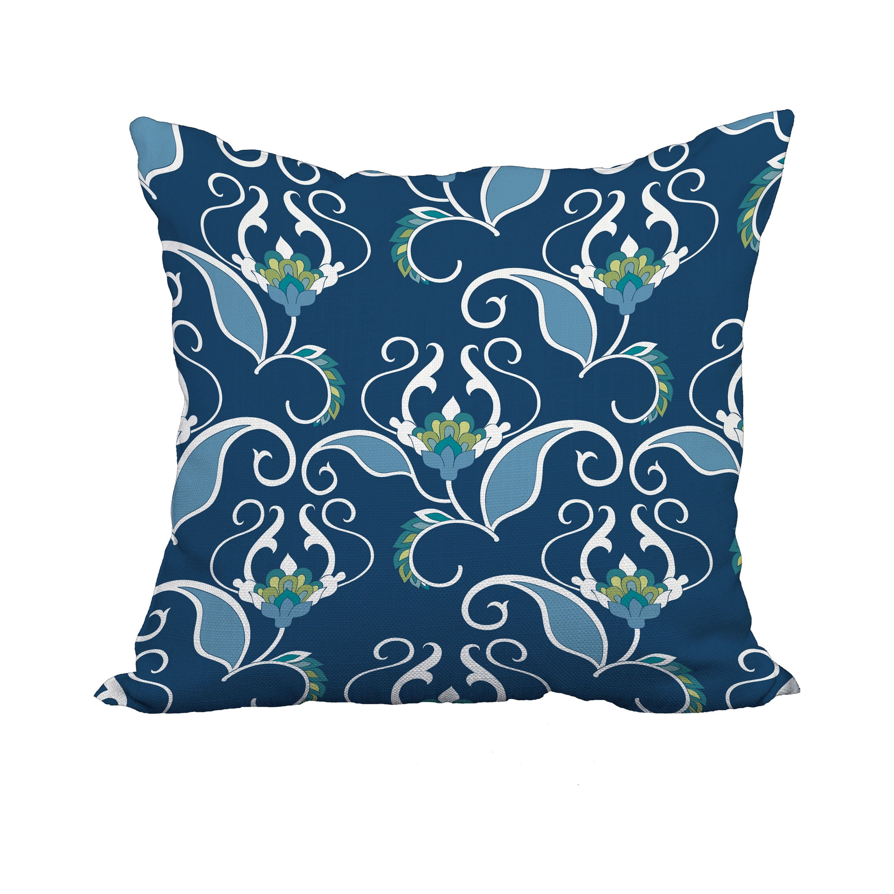 18 x 18 Inch Blue Floral Print Decorative Polyester Throw Pillow with a Linen Texture