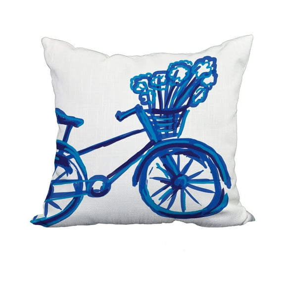 18 x 18 Inch Blue Geometric Print Decorative Polyester Throw Pillow with a Linen Texture