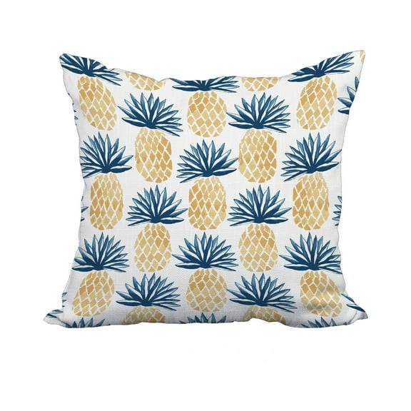 18 x 18 Inch Blue Geometric Print Decorative Polyester Throw Pillow with a Linen Texture