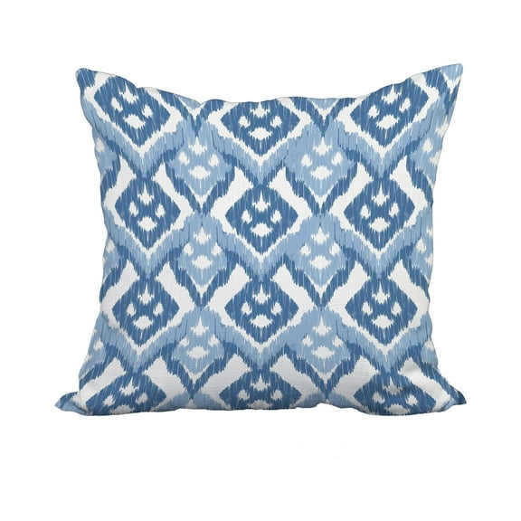 18 x 18 Inch Blue Geometric Print Decorative Polyester Throw Pillow with a Linen Texture