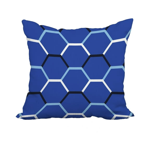 18 x 18 Inch Blue Geometric Print Decorative Polyester Throw Pillow with a Linen Texture