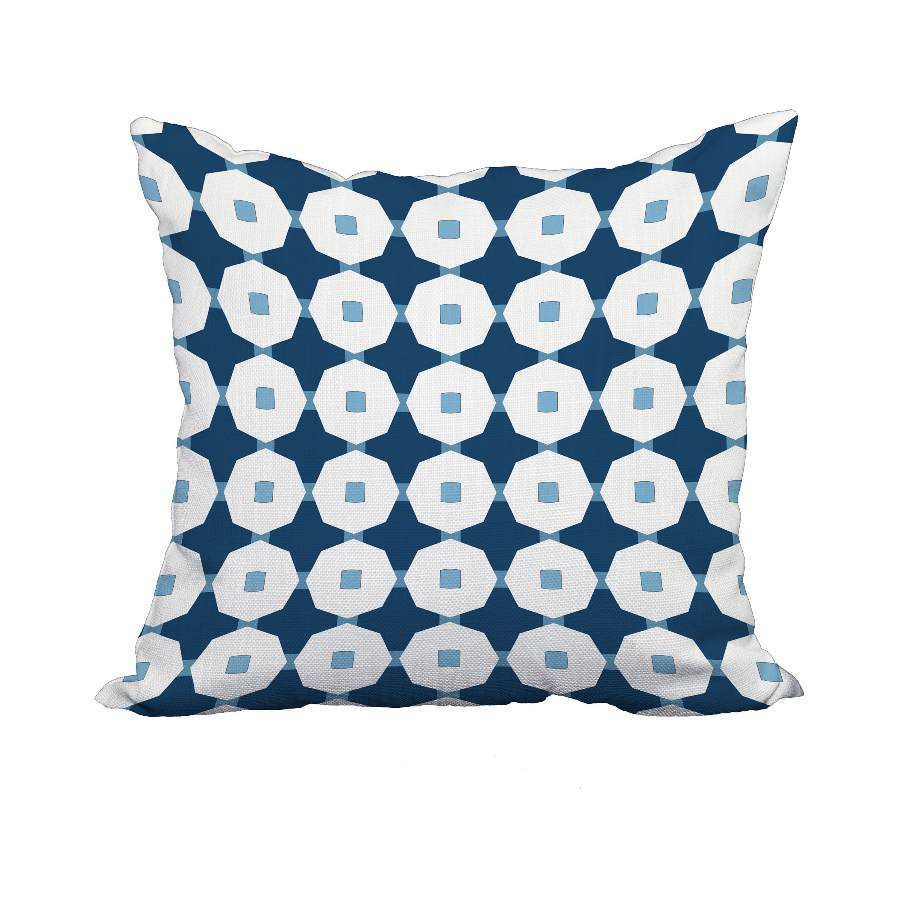 18 x 18 Inch Blue Geometric Print Decorative Polyester Throw Pillow with a Linen Texture