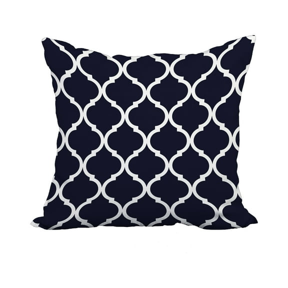 18 x 18 Inch Blue Trellis Print Decorative Polyester Throw Pillow with a Linen Texture
