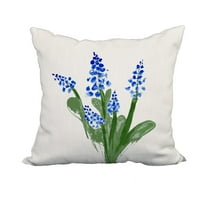 18 x 18 Inch Bluebell Blue Floral Print Decorative Polyester Throw Pillow with Linen Texture