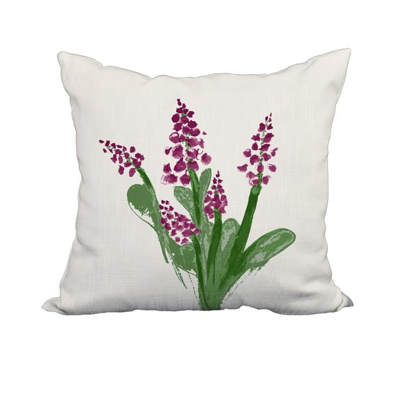 18 x 18 Inch Bluebell Purple Floral Print Decorative Polyester Throw Pillow with Linen Texture