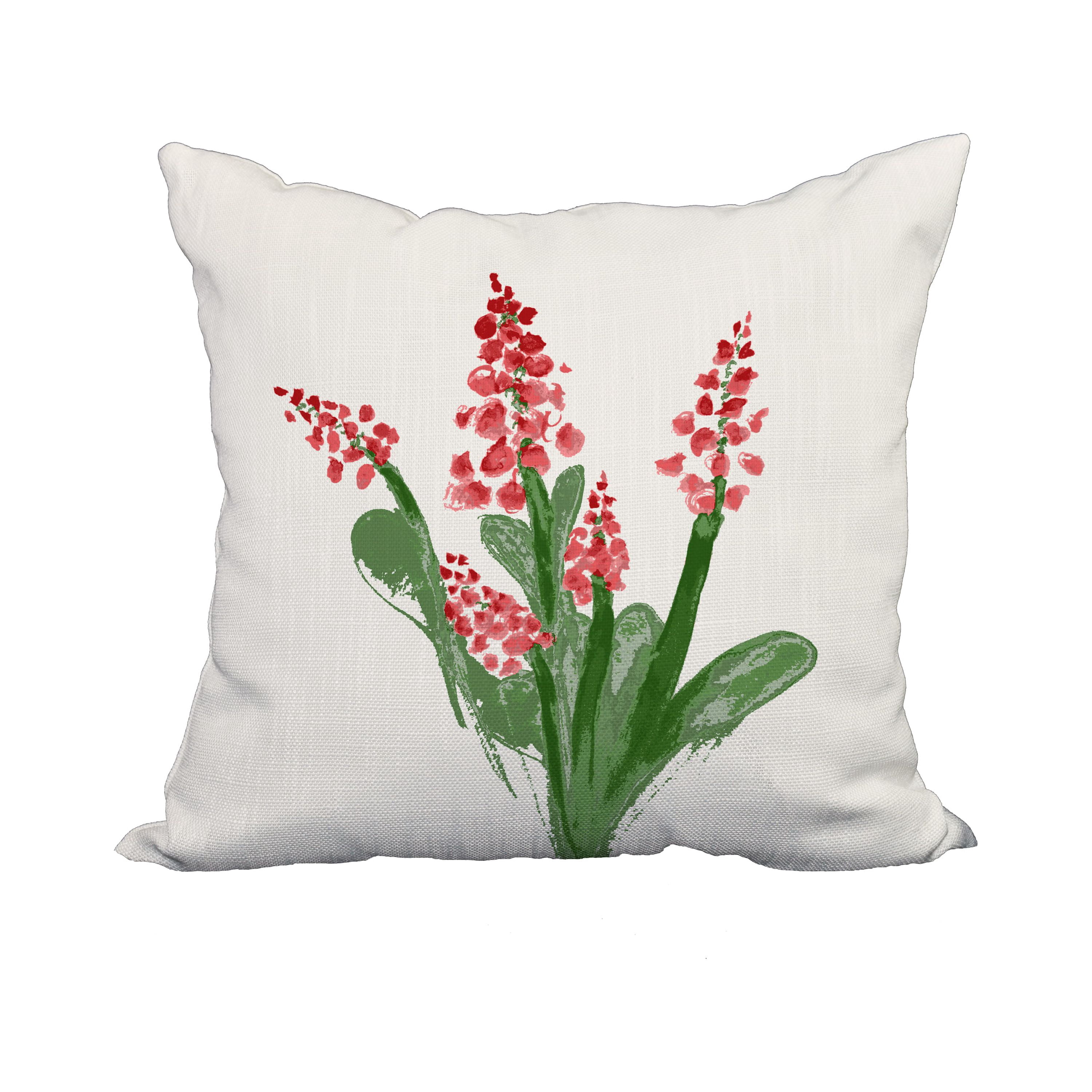 18 x 18 Inch Bluebell Red Floral Print Decorative Polyester Throw Pillow with Linen Texture