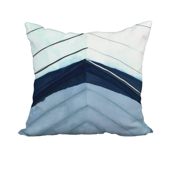 18 x 18 Inch Boat Bow Center Blue Geometric Print Decorative Polyester Throw Pillow with Linen Texture