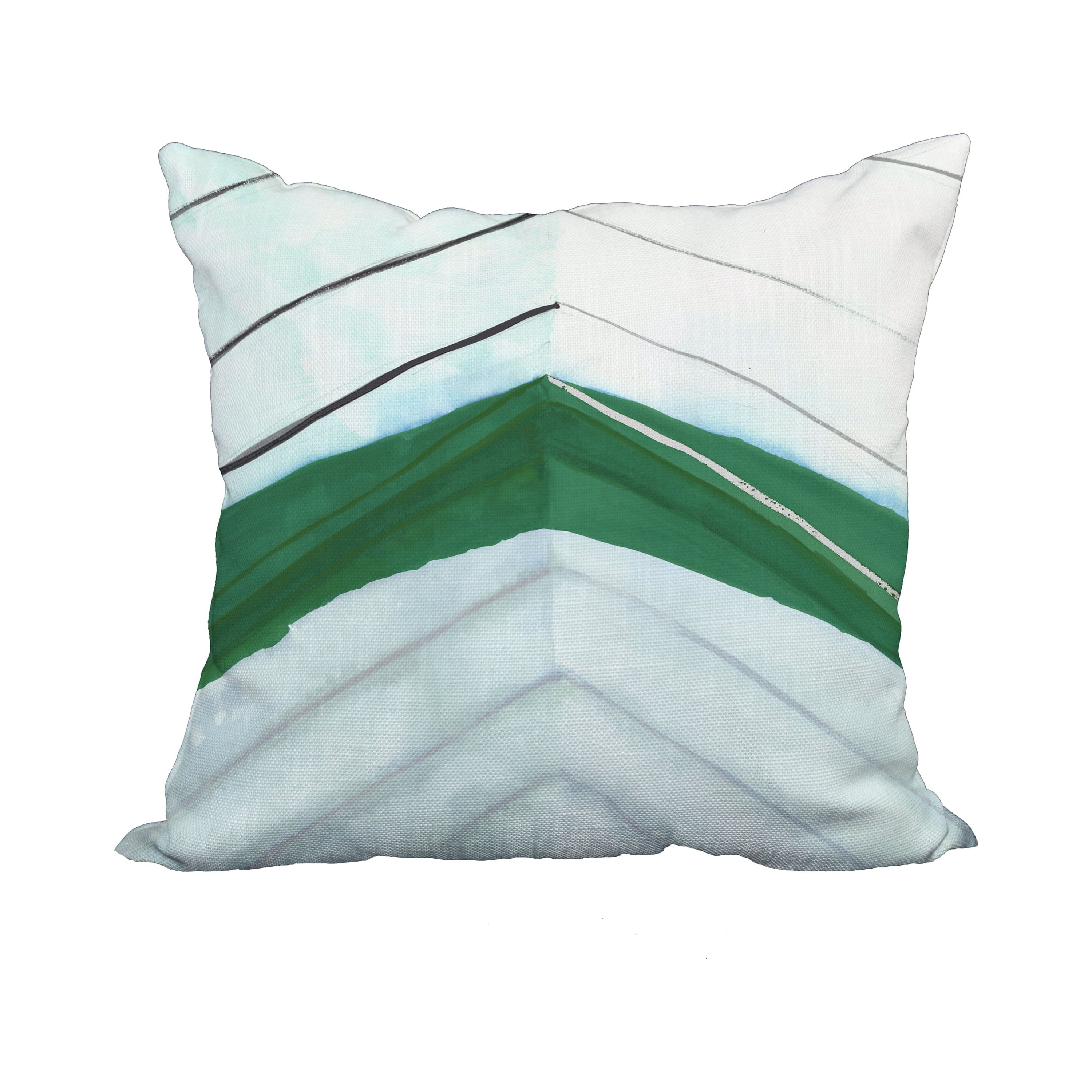 18 x 18 Inch Boat Bow Center Green Geometric Print Decorative Polyester Throw Pillow with Linen Texture
