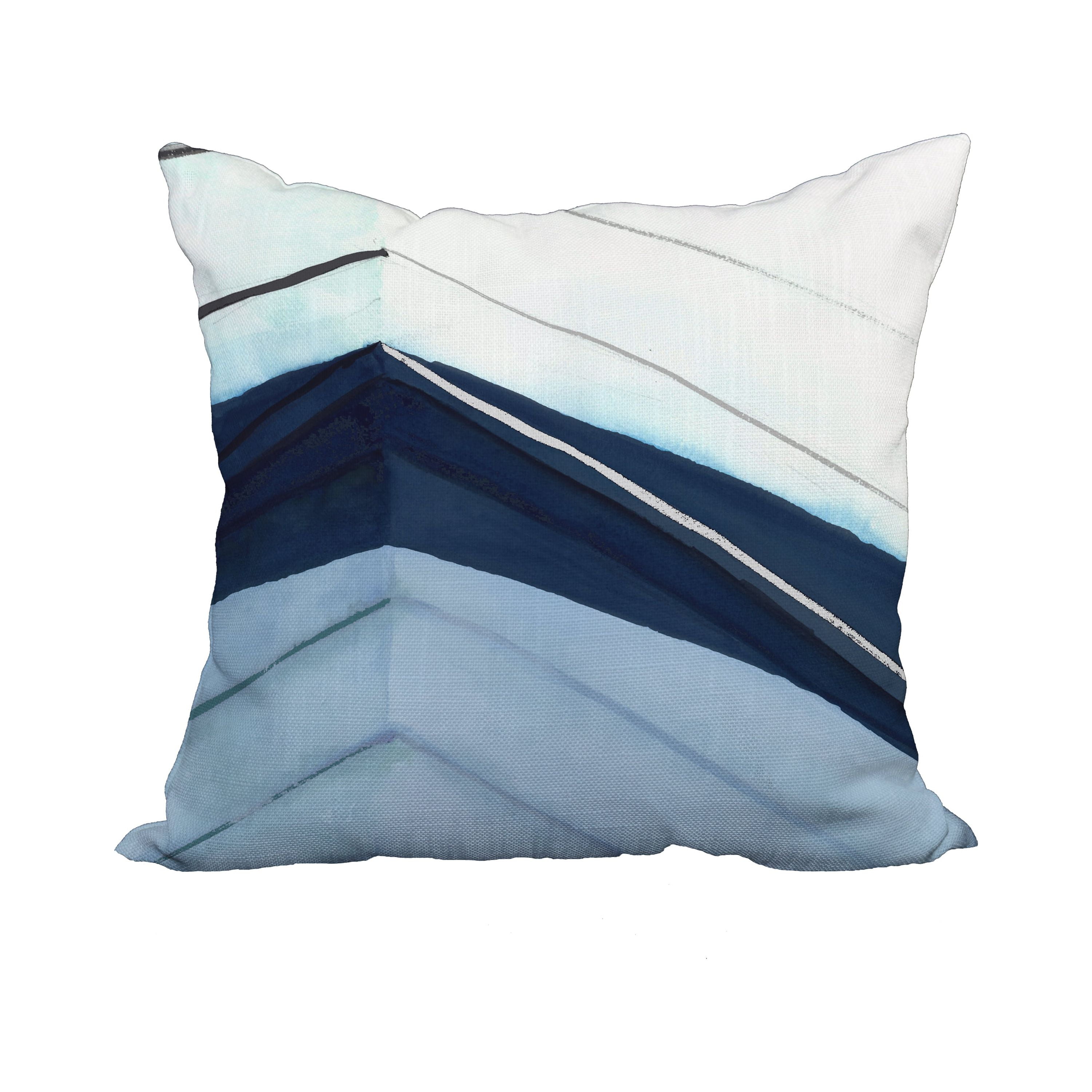 18 x 18 Inch Boat Bow Left Blue Geometric Print Decorative Polyester Throw Pillow with Linen Texture