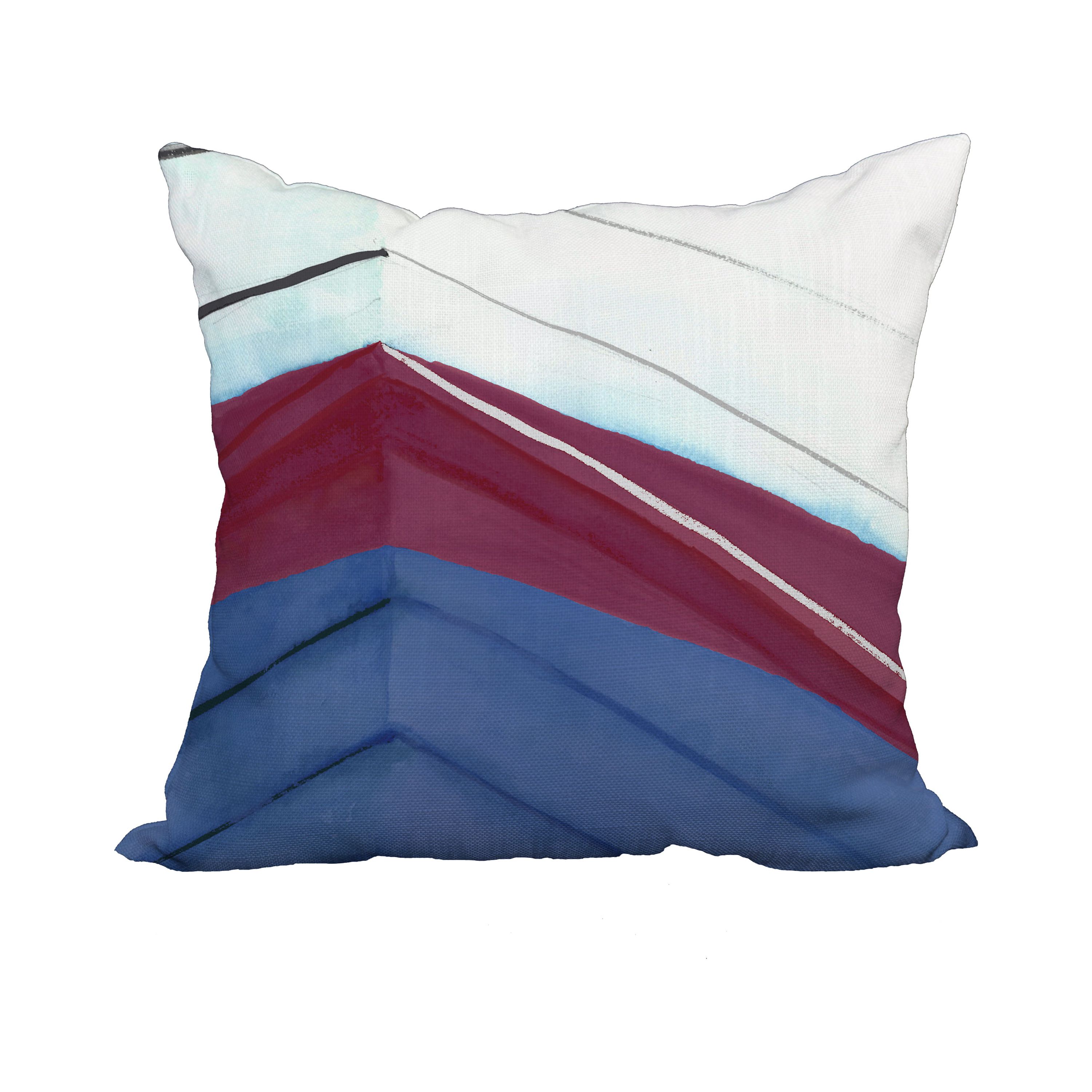 18 x 18 Inch Boat Bow Left Royal Blue Geometric Print Decorative Polyester Throw Pillow with Linen Texture