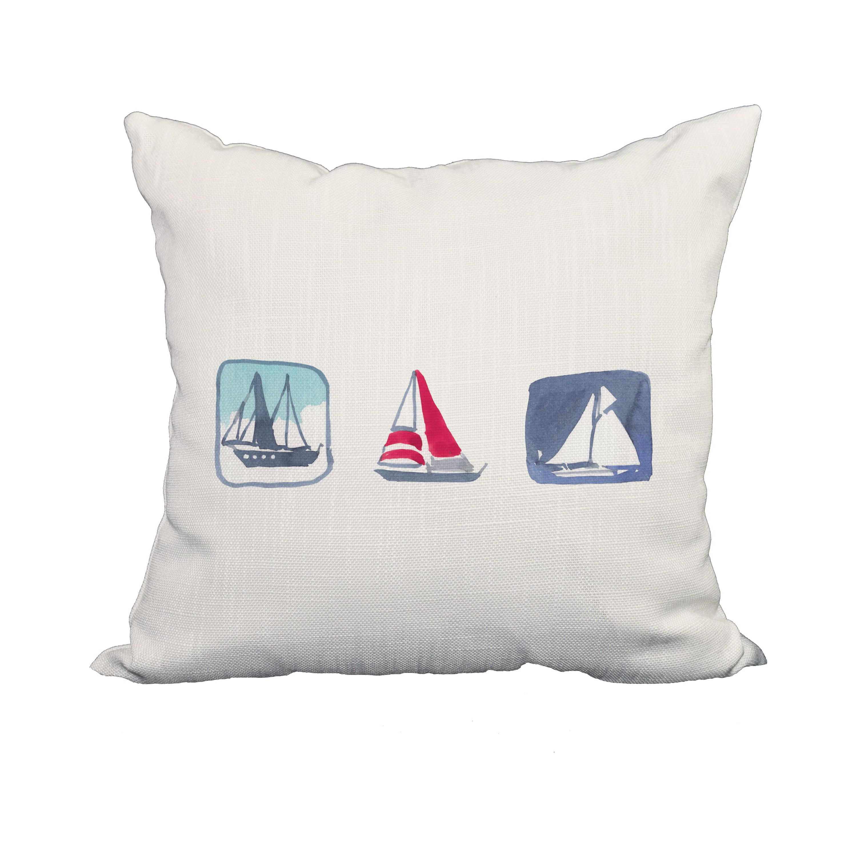 18 x 18 Inch Boat Trio Ivory Geometric Print Decorative Polyester Throw Pillow with Linen Texture