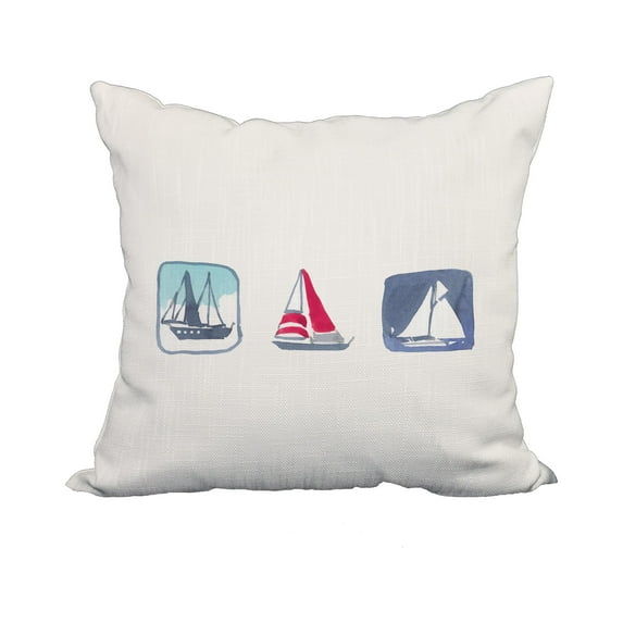 18 x 18 Inch Boat Trio Ivory Geometric Print Decorative Polyester Throw Pillow with Linen Texture