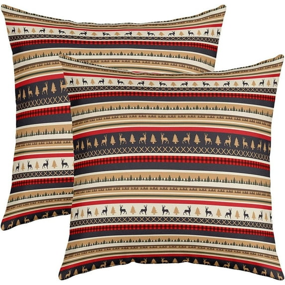 18 x 18-Inch Boho Deer Bear Square Cushion Covers Set of 2 Boys Girls Farmhouse Wildlife Reversible Throw Pillow Covers for Kids Xmas Decor Pillow Covers Home Decor Southwestern Geometric