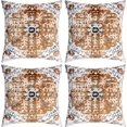 thumbnail image 1 of 18 x 18 Inch Boho Throw Pillow Covers Set of 4 Outdoor Yellow Linen Pillow Covers - Bohemian Rust Coral Floral Square Pillowcase, 1 of 6