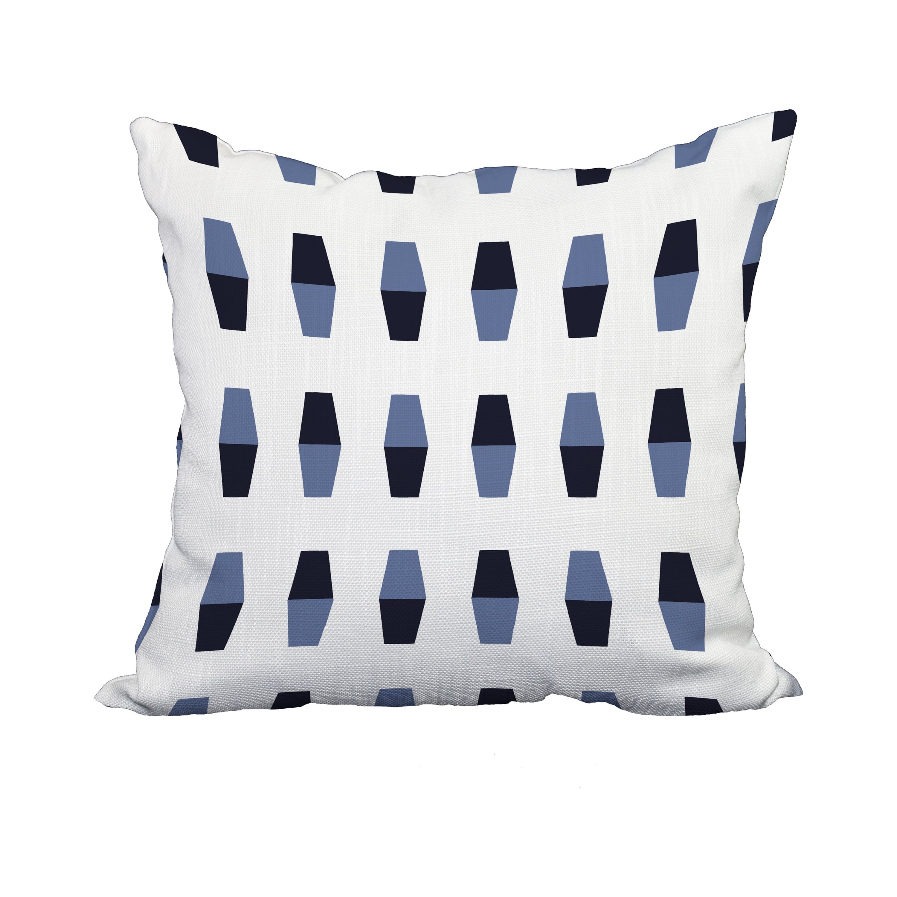18 x 18 Inch Bowling Pins Navy Blue Geometric Print Decorative Polyester Throw Pillow with Linen Texture