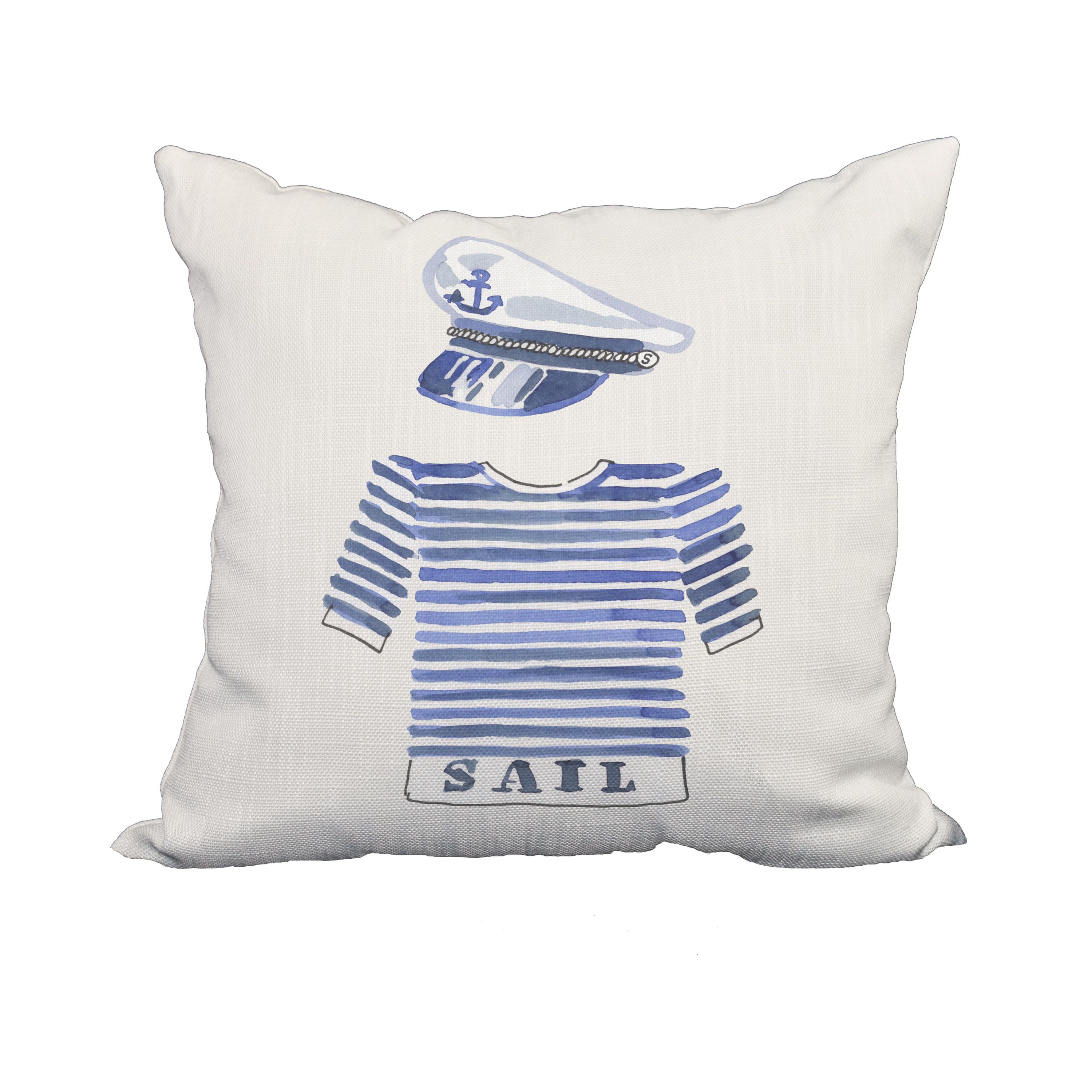 18 x 18 Inch Captain Shirt Ivory Geometric Print Decorative Polyester Throw Pillow with Linen Texture