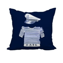 18 x 18 Inch Captain Shirt Navy Geometric Print Decorative Polyester Throw Pillow with Linen Texture