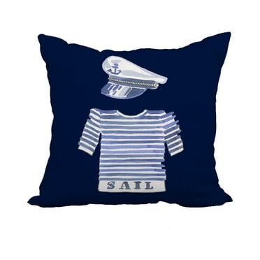 18 x 18 Inch Captain Shirt Navy Geometric Print Decorative Polyester Throw Pillow with Linen Texture