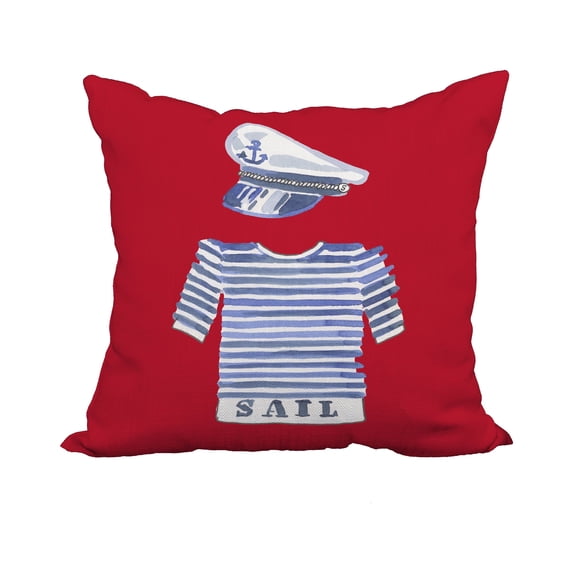 18 x 18 Inch Captain Shirt Red Geometric Print Decorative Polyester Throw Pillow with Linen Texture