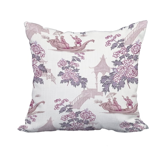 18 x 18 Inch China Old Purple Floral Print Decorative Polyester Throw Pillow with Linen Texture
