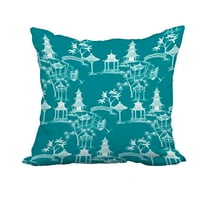18 x 18 Inch Chinapezka Blue Floral Print Decorative Polyester Throw Pillow with Linen Texture