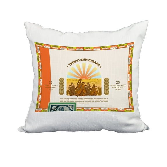 18 x 18 Inch Cigar Box Front Orange Geometric Print Decorative Polyester Throw Pillow with Linen Texture