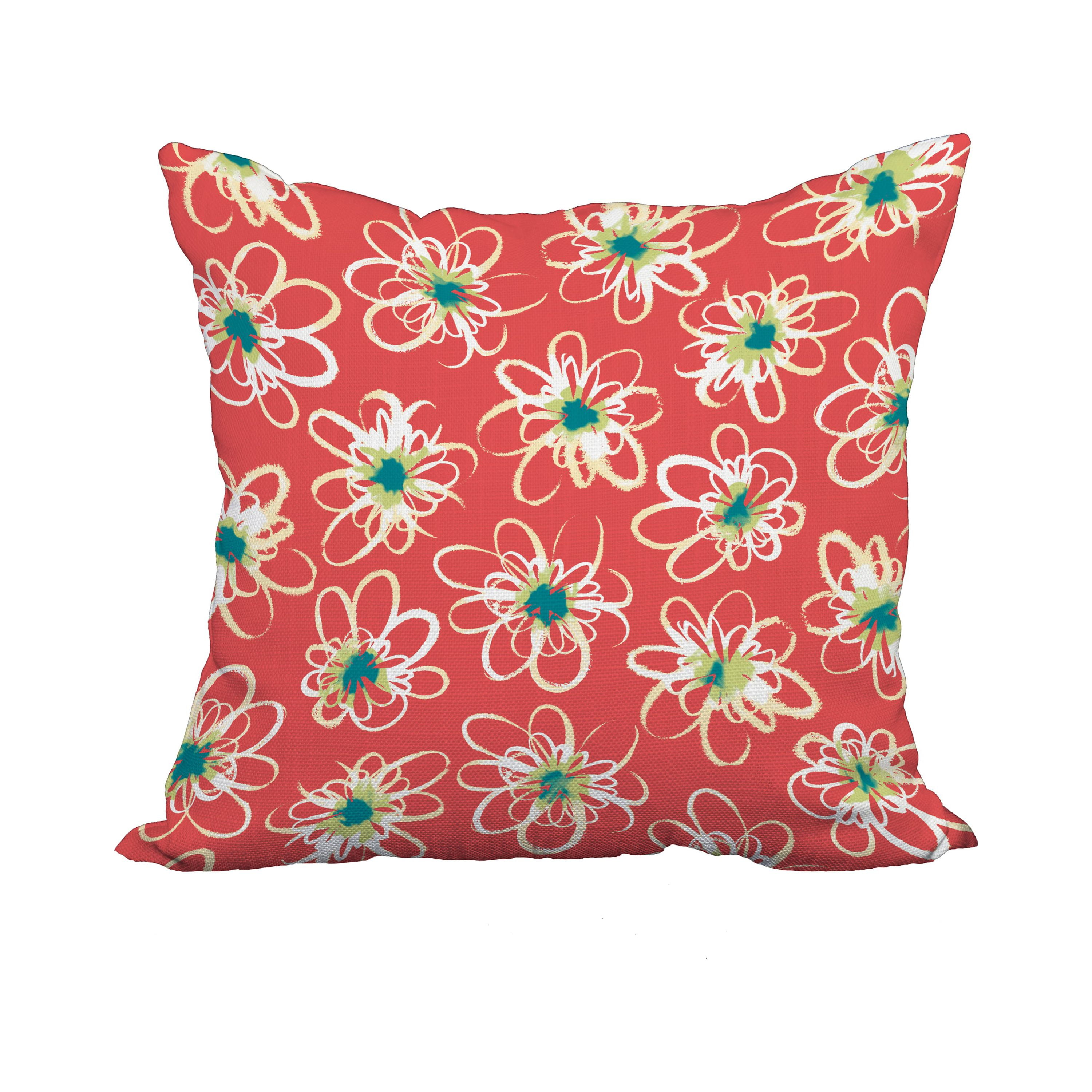 18 x 18 Inch Coral Geometric Print Decorative Polyester Throw Pillow with a Linen Texture