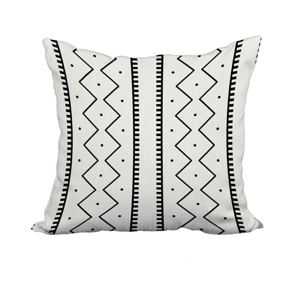 18 x 18 Inch Cream Geometric Print Decorative Polyester Throw Pillow with a Linen Texture
