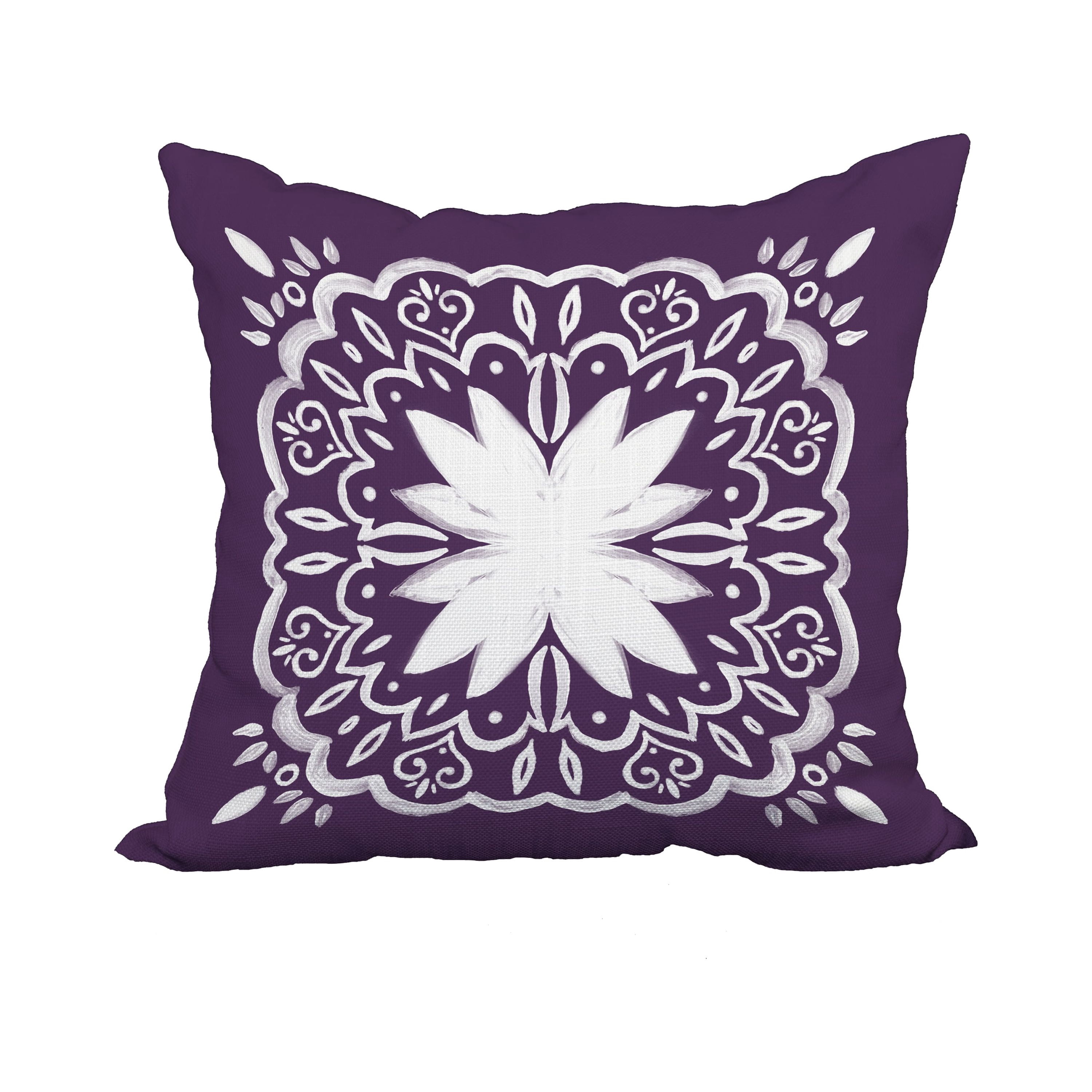18 x 18 Inch Cuban Tile 1 Purple Geometric Print Decorative Polyester Throw Pillow with Linen Texture