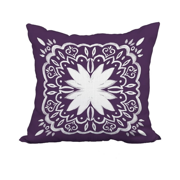 18 x 18 Inch Cuban Tile 1 Purple Geometric Print Decorative Polyester Throw Pillow with Linen Texture