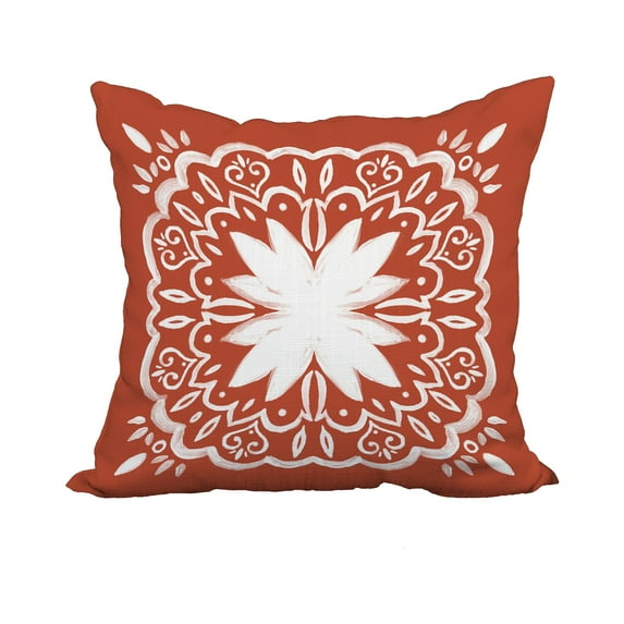 18 x 18 Inch Cuban Tile 1 Red Orange Geometric Print Decorative Polyester Throw Pillow with Linen Texture