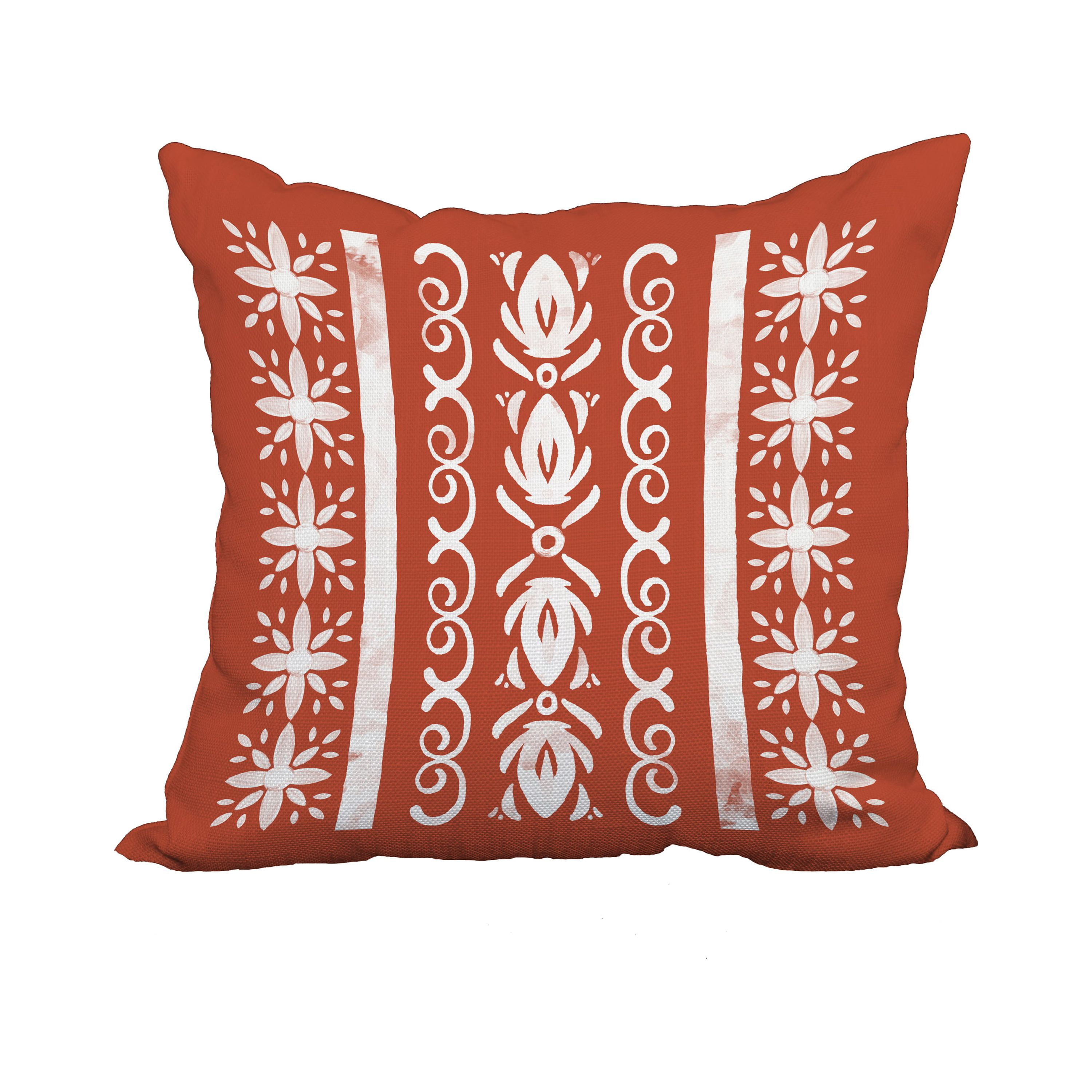 18 x 18 Inch Cuban Tile 2 Red Orange Geometric Print Decorative Polyester Throw Pillow with Linen Texture