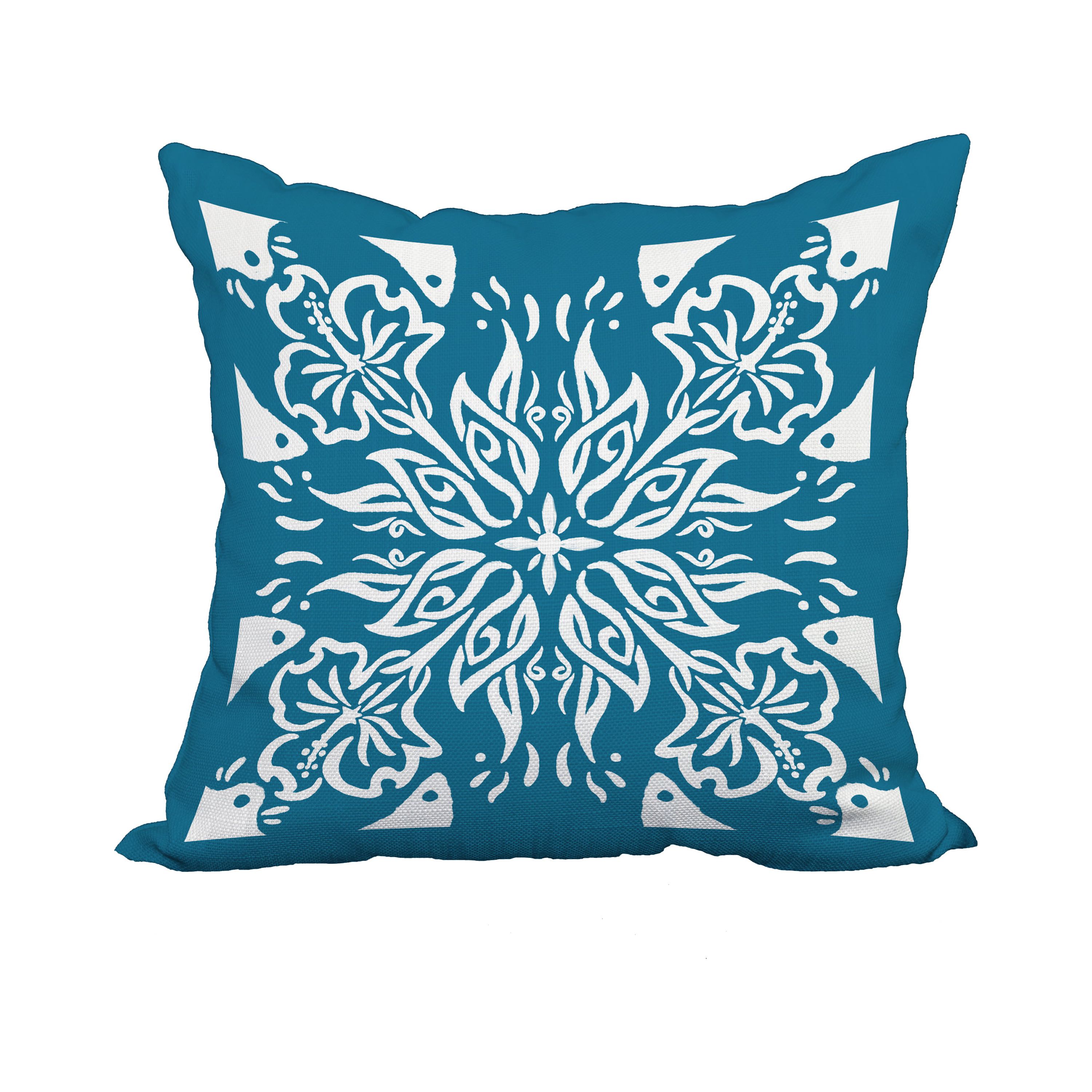 18 x 18 Inch Cuban Tile 3 Teal Geometric Print Decorative Polyester Throw Pillow with Linen Texture
