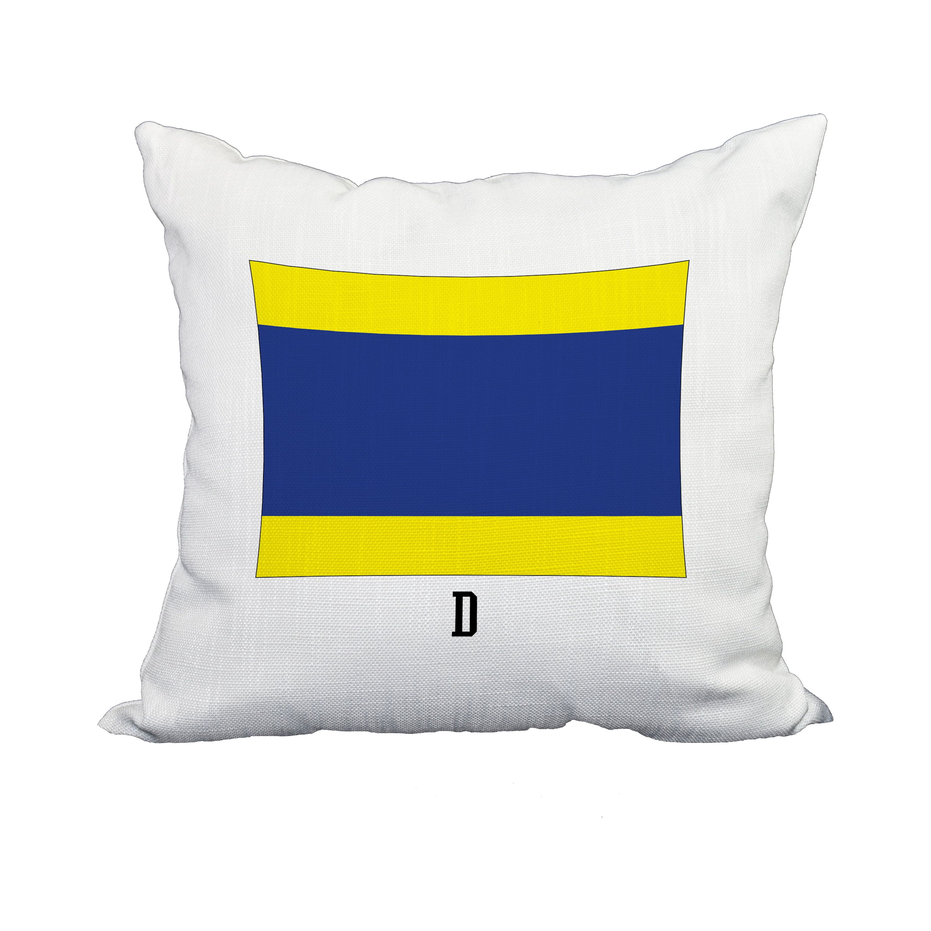 18 x 18 Inch D Letter Royal Blue Geometric Print Decorative Polyester Throw Pillow with Linen Texture