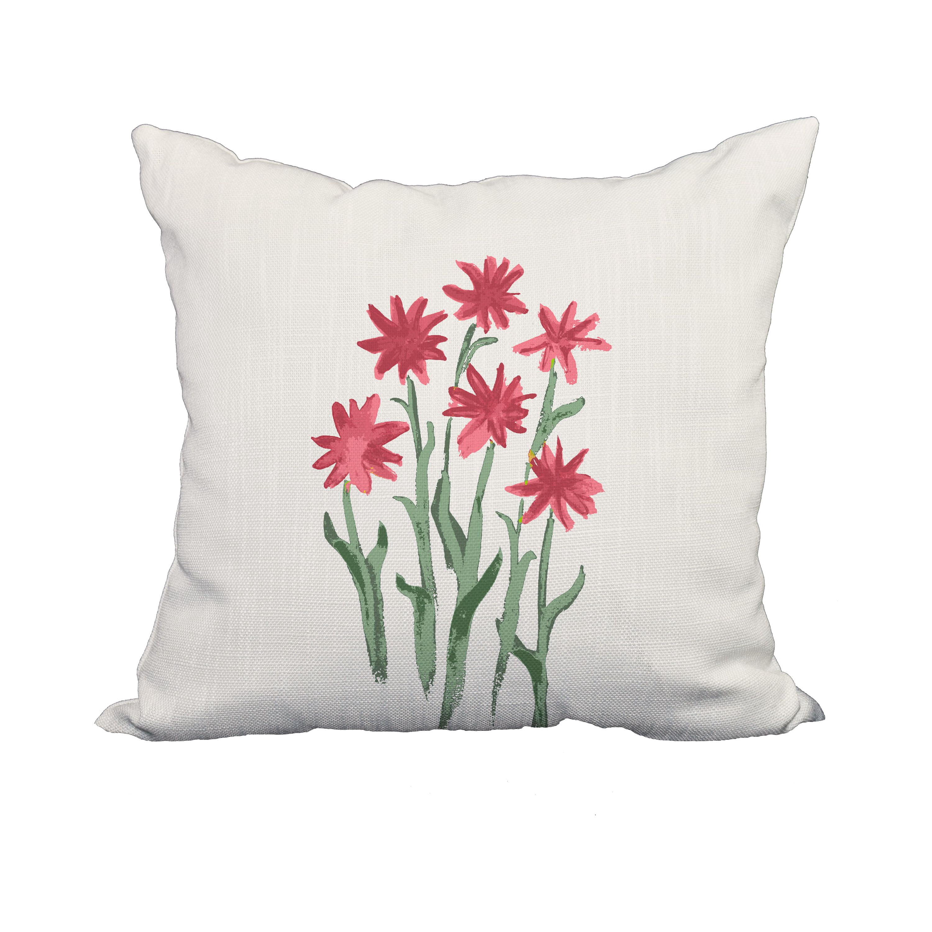 18 x 18 Inch Daffodils Rust Floral Print Decorative Polyester Throw Pillow with Linen Texture