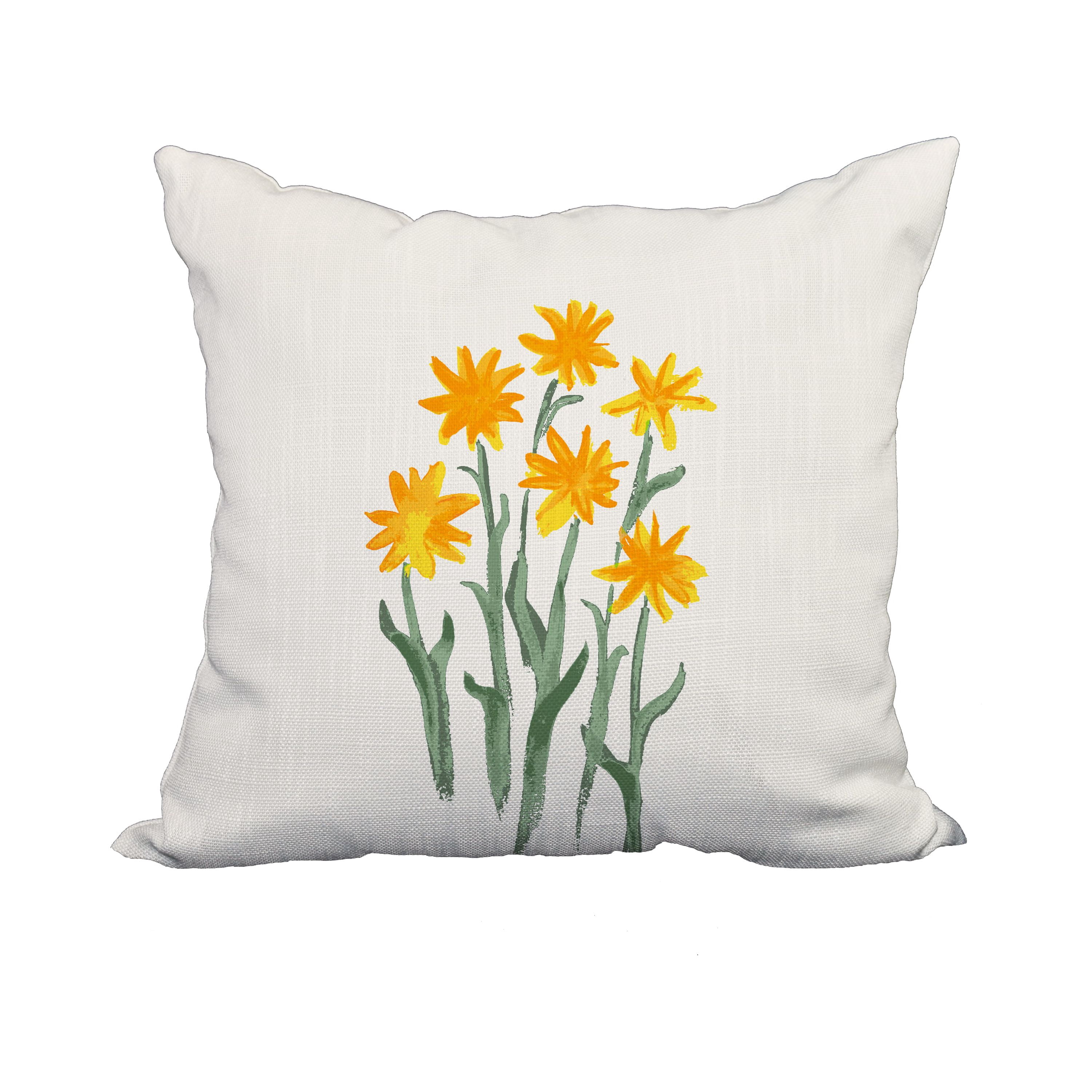 18 x 18 Inch Daffodils Yellow Floral Print Decorative Polyester Throw Pillow with Linen Texture