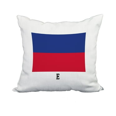 18 x 18 Inch E Letter Simple Outline Red Geometric Print Decorative Polyester Throw Pillow with Linen Texture