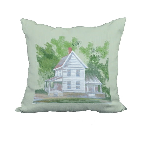 18 x 18 Inch Farmhouse Green Geometric Print Decorative Polyester Throw Pillow with Linen Texture