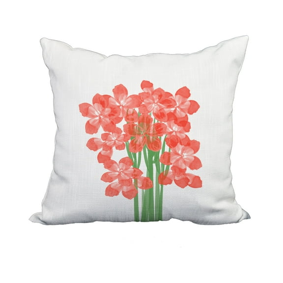 18 x 18 Inch Florpalida Orange Floral Print Decorative Polyester Throw Pillow with Linen Texture